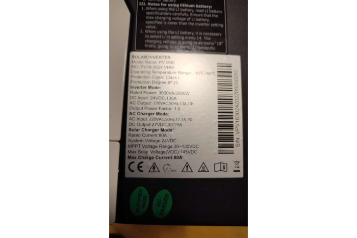 Гибридный инвертор Must PV18-3024 VHM 3 кВт, 24В, 80A