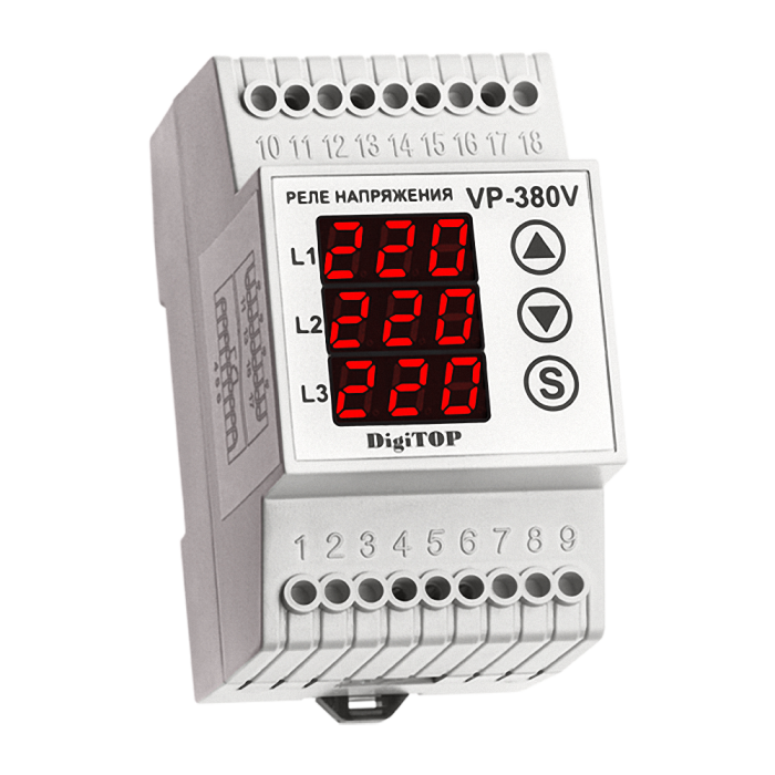 Реле напруги DigiTOP VP-380V (3 модулі, базовий функціонал)