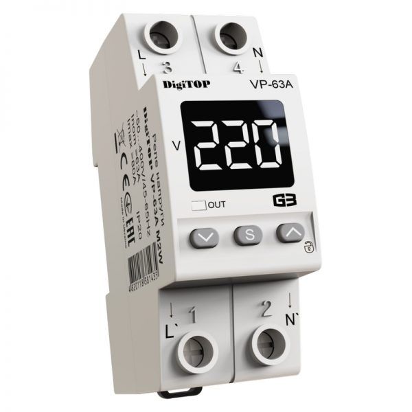 Реле напруги DigiTOP VP-63А M2W (2 модулі, термозахист)