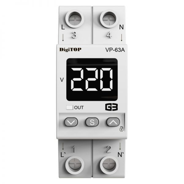 Реле напруги DigiTOP VP-63А M2W (2 модулі, термозахист)