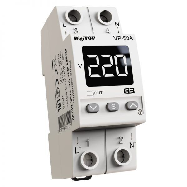Реле напруги DigiTOP VP-50А M2W (2 модулі, термозахист)