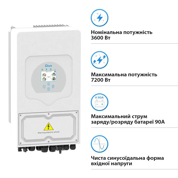 Гибридный инвертор Deye SUN-3,6K-SG03LP1-EU (однофазный, 3,6 кВт)