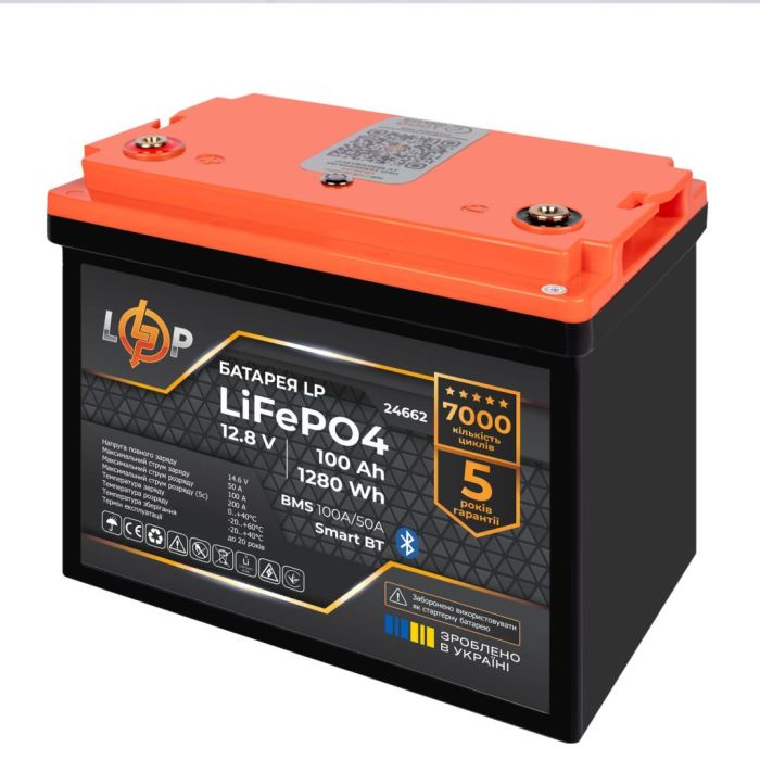 Аккумулятор LP 12,8 В - 100 А·ч (1280 Вт·ч) (BMS 100 А/50 А) (LiFePO4 с Bluetooth) (24662)